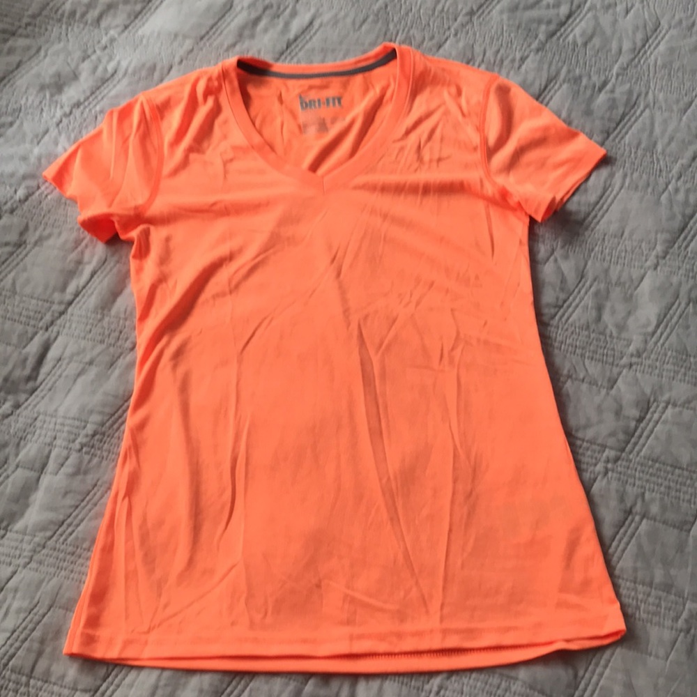 Nike v-neck shirt DRI-FIT size small neon orange